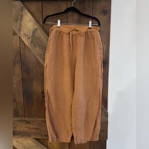Flax Linen Drawstring Wide-Leg Pants in Rust